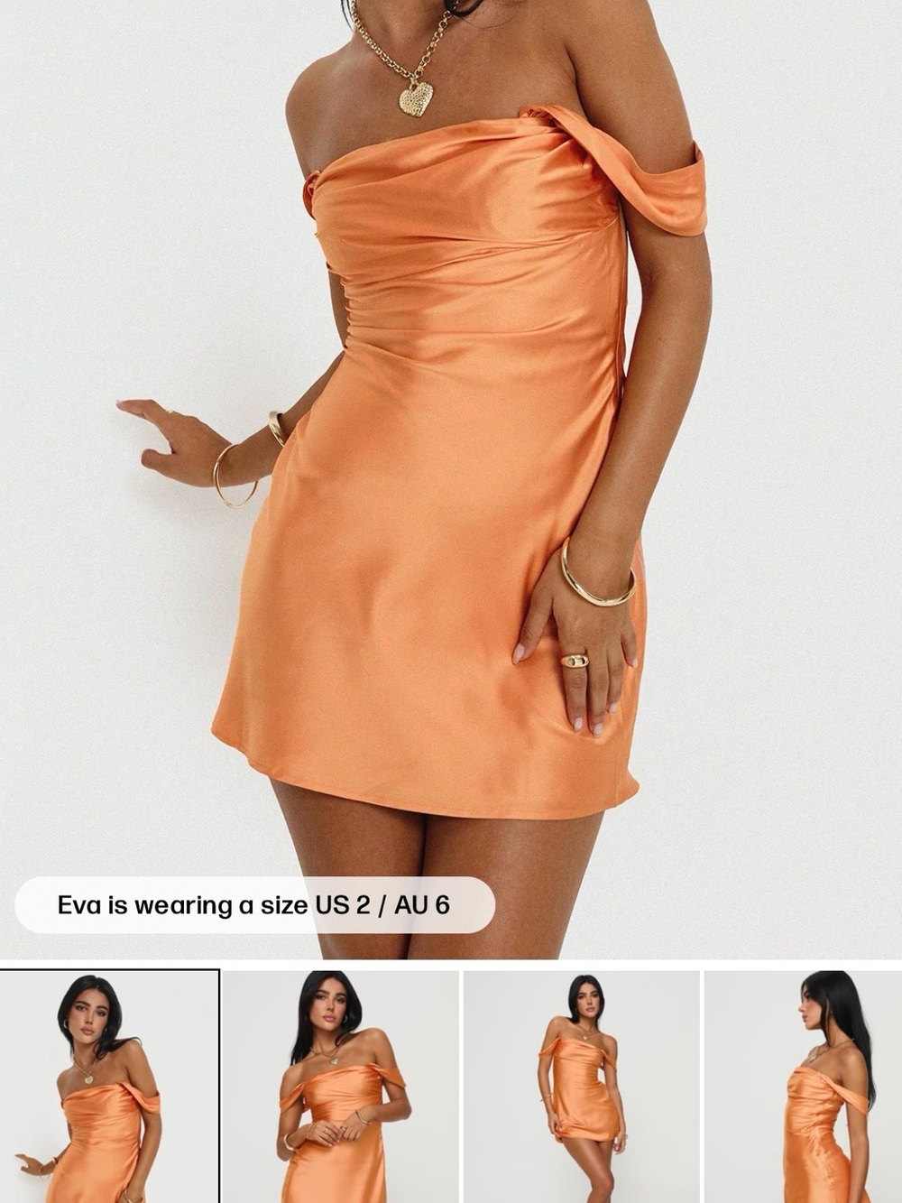 Princess Polly Satin Off-Shoulder Mini Dress in Peach